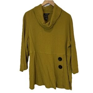Ali Miles Woven Textured Cowl Neck Tunic Top Sz XL Lagenlook Artsy Olive Green